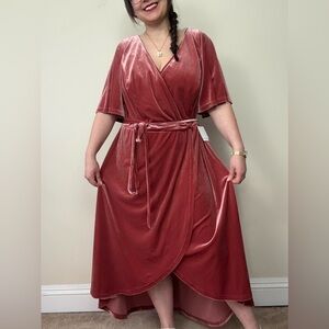 NWT DB Studio Elegant Velvet Wrap Dress in Blush